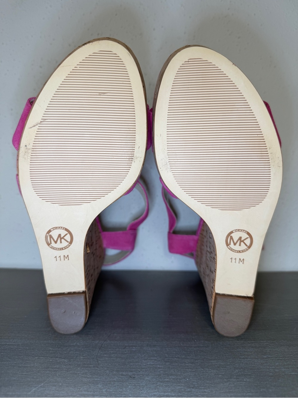 Michael Kors Pink Suede Cork Platform Wedge Heels Women’s Size 11M New - Picture 9 of 9